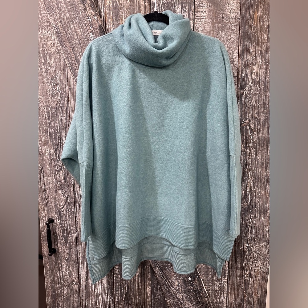 Cherish Blue Turtleneck Poncho Sweater